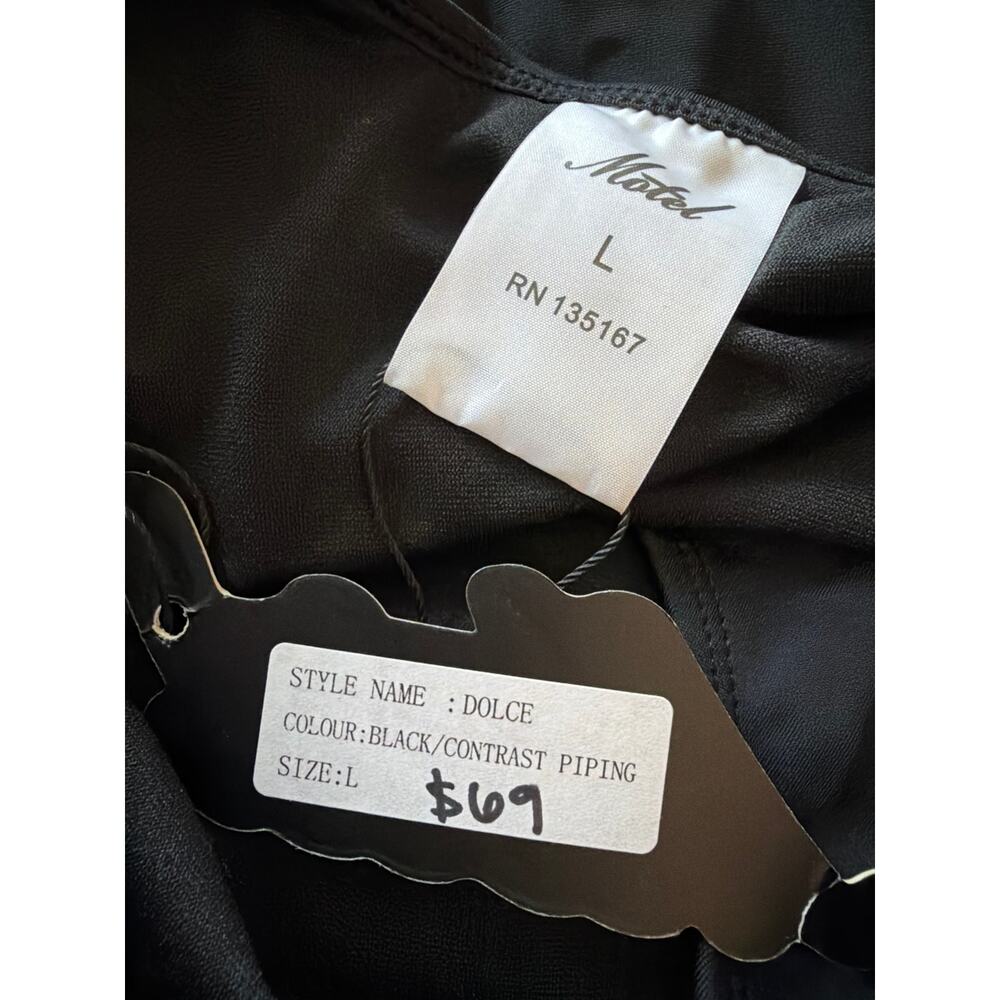 $69 NWT Motel dolce black contrast piping onepice bikini sz large - Picture 5 of 5